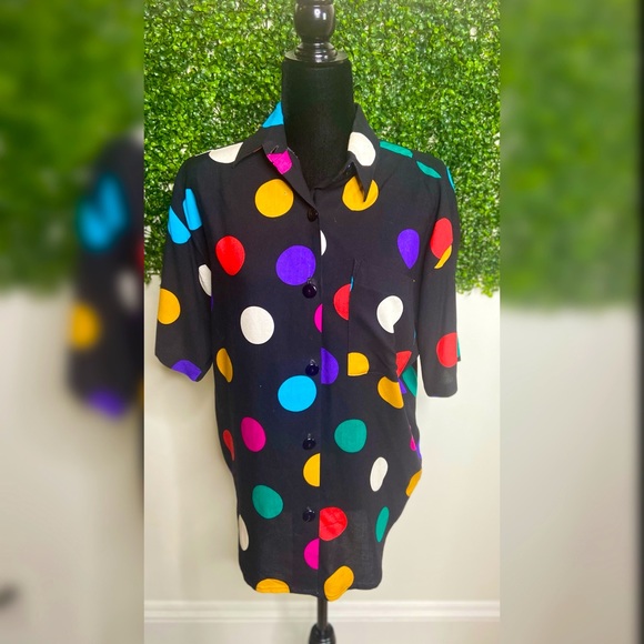Colorful 80s Polka Dot Blouse - Picture 1 of 3